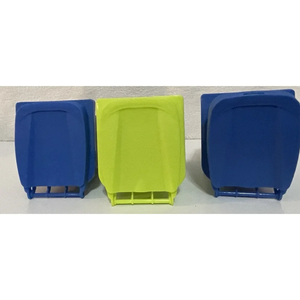 New (3) Desk Decor Pencil Holder Mini Blue & Yellow Recycling Garbage Cans